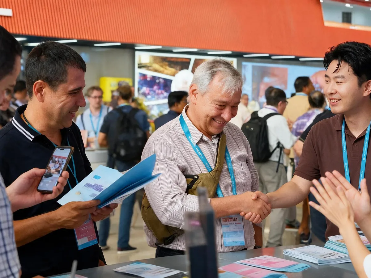 Shaking hands with an overseas buyer at the trade fair